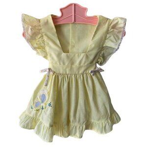 Vintage Pastel Yellow Butterfly Embroidered Pinafore Dress 6-12 Months